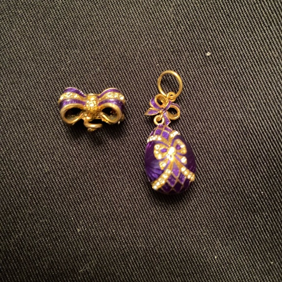 Russian Faberge Cobalt Blue & Enamel Egg Pendant - Picture 2 of 2